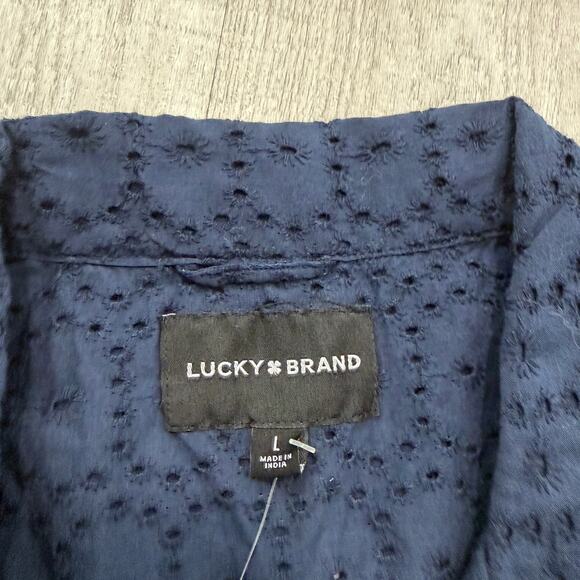 Lucky Brand Eyelet Club Shirt Men's Large Blue Short Sleeve Loop Collar NWT NEW - Picture 4 of 10